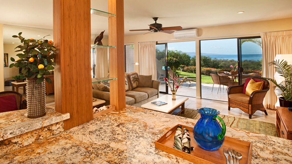 View from the kitchen area has great view of the ocean. 